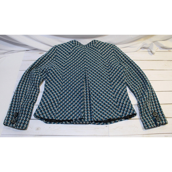 I.C.E. Women's M Teal Black Herringbone Tweed Lined Large Button Blazer Pockets - Picture 11 of 16